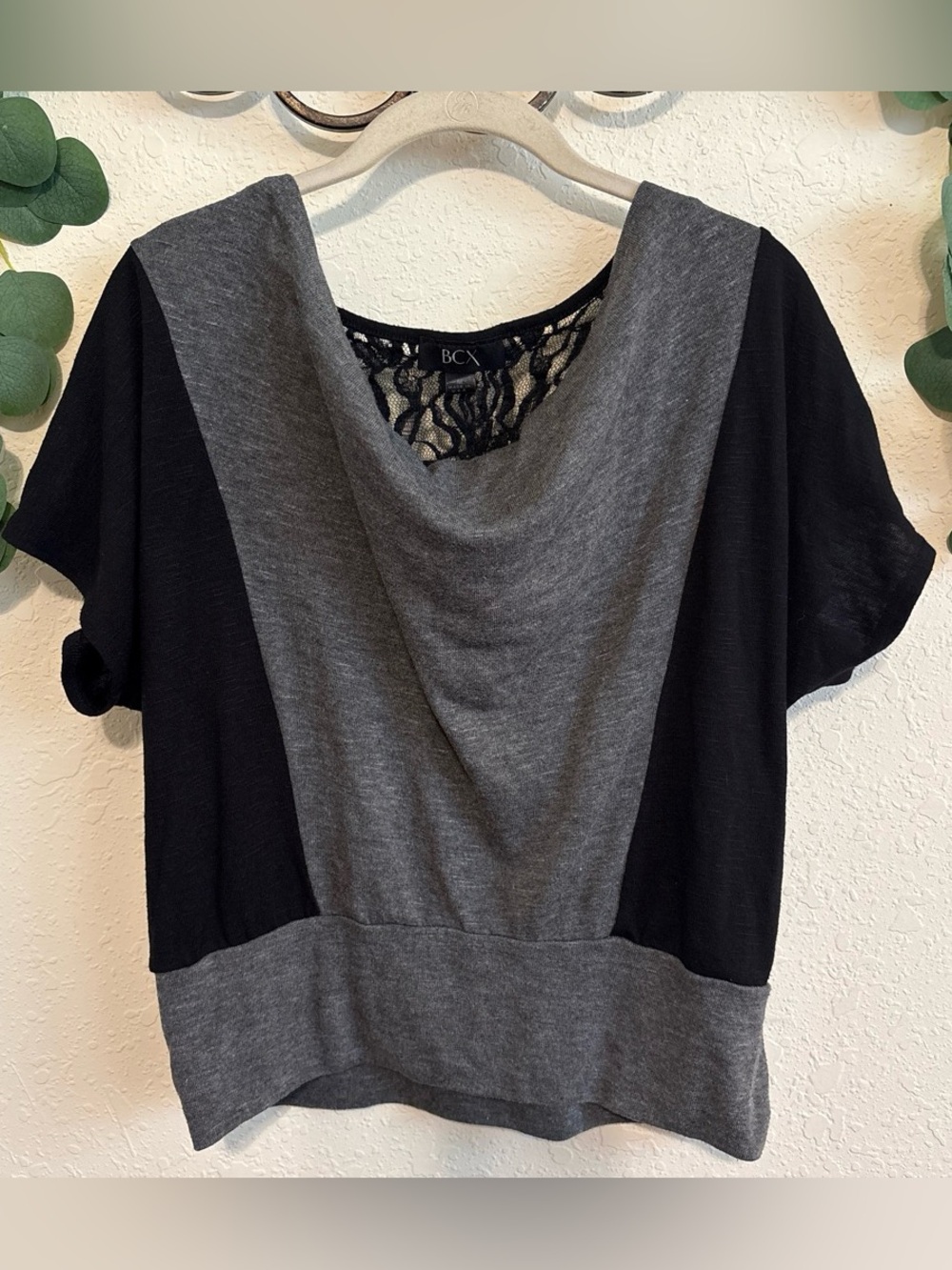 Y2K Grunge Black and Gray Lace Cowl-Neck Top💕